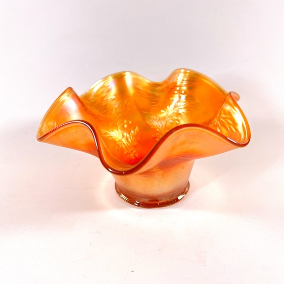 Vintage Other - Carnival Marigold Iridescent Ruffled Glass Dish 1970s?